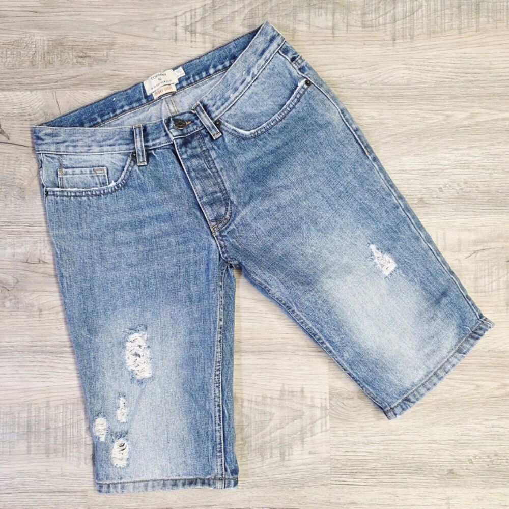 Topman Skinny Light Wash Distressed Denim Shorts - Size 30
